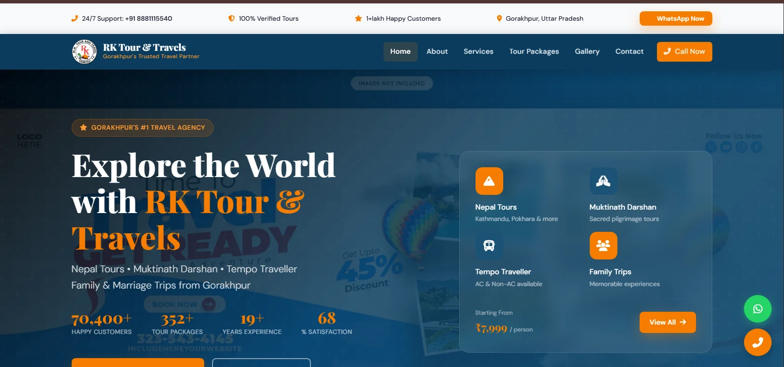 RK Tour & Travels responsive travel agency website homepage design